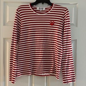 Comme des Garcons PLAY Red and White Striped Tee